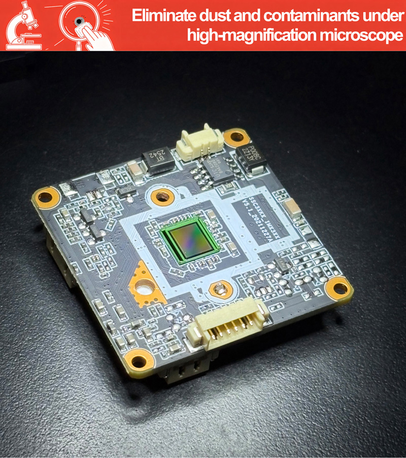 Camera module assembly under microscope